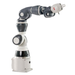 A single-arm industrial robot with a gray body and white base, branded with the ABB logo.